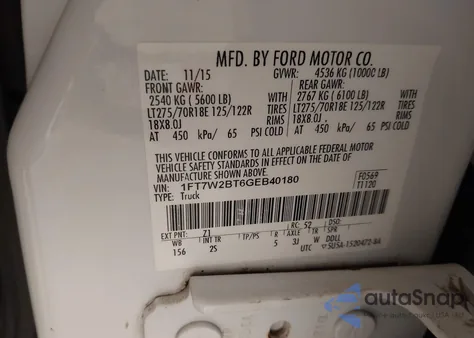 2016 Ford F-250 Xlt из США, поврежденный, VIN 1FT7W2BT6GEB40180